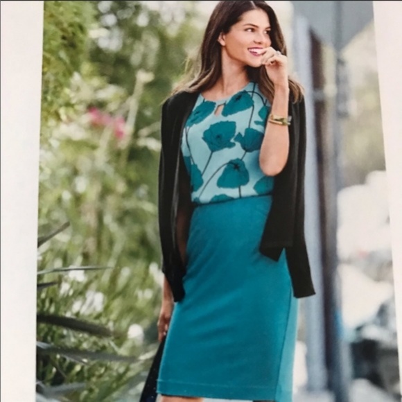 NWT CAbi 3220 Turquoise Sigourney Pencil Skirt - Picture 3 of 5